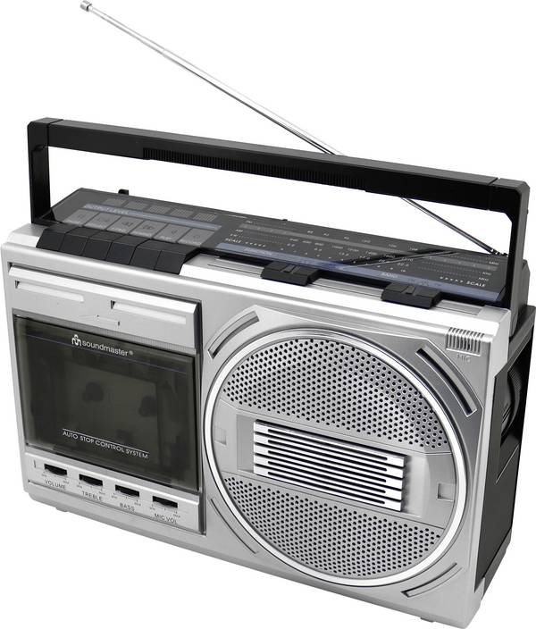 soundmaster  RR20SI rádio s kazetovým přehrávačem, FM, AM, kazeta, USB, FM, SV, KV, Bluetooth, AUX, černá, stříbrná