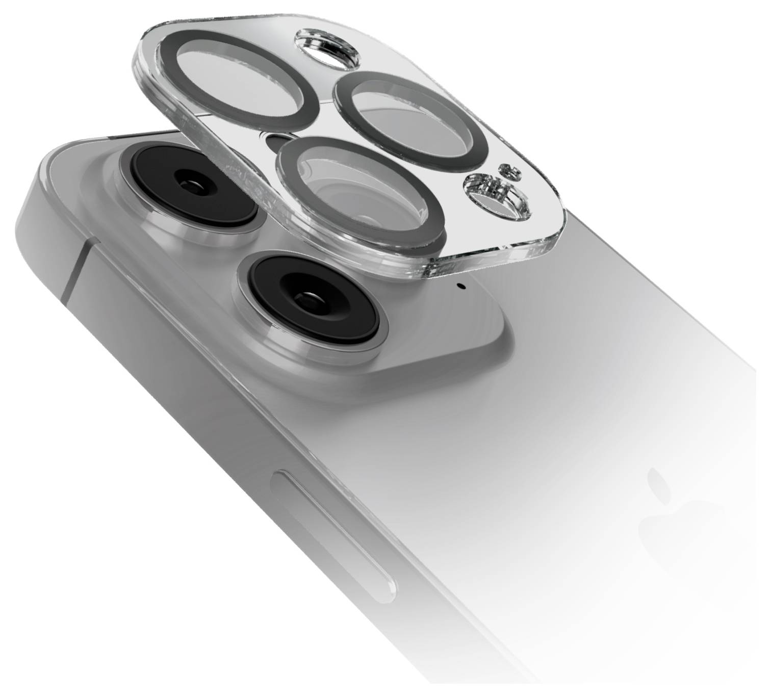 Detailní snímek fotoaparátu smartphonu během montáže, prezentující duální objektivy a blesk na elegantním stříbrném zařízení.