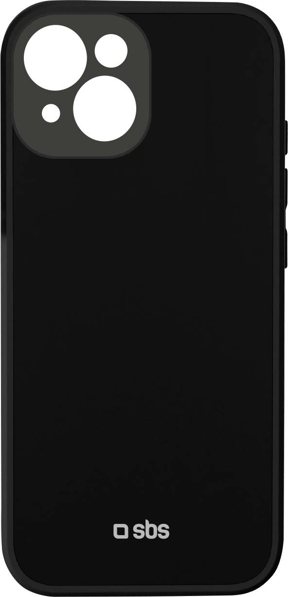 Na obrázku je vidět černé pouzdro na smartphone s velkými výřezy pro fotoaparát. Na spodní straně pouzdra je viditelné logo značky 'sbs'.
