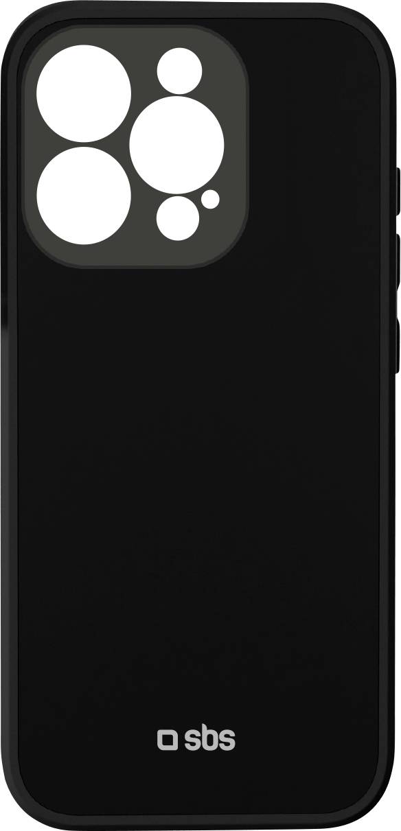 Černý kryt na smartphone s výřezem pro kameru v levém horním rohu, s logem SBS ve spodním středu.