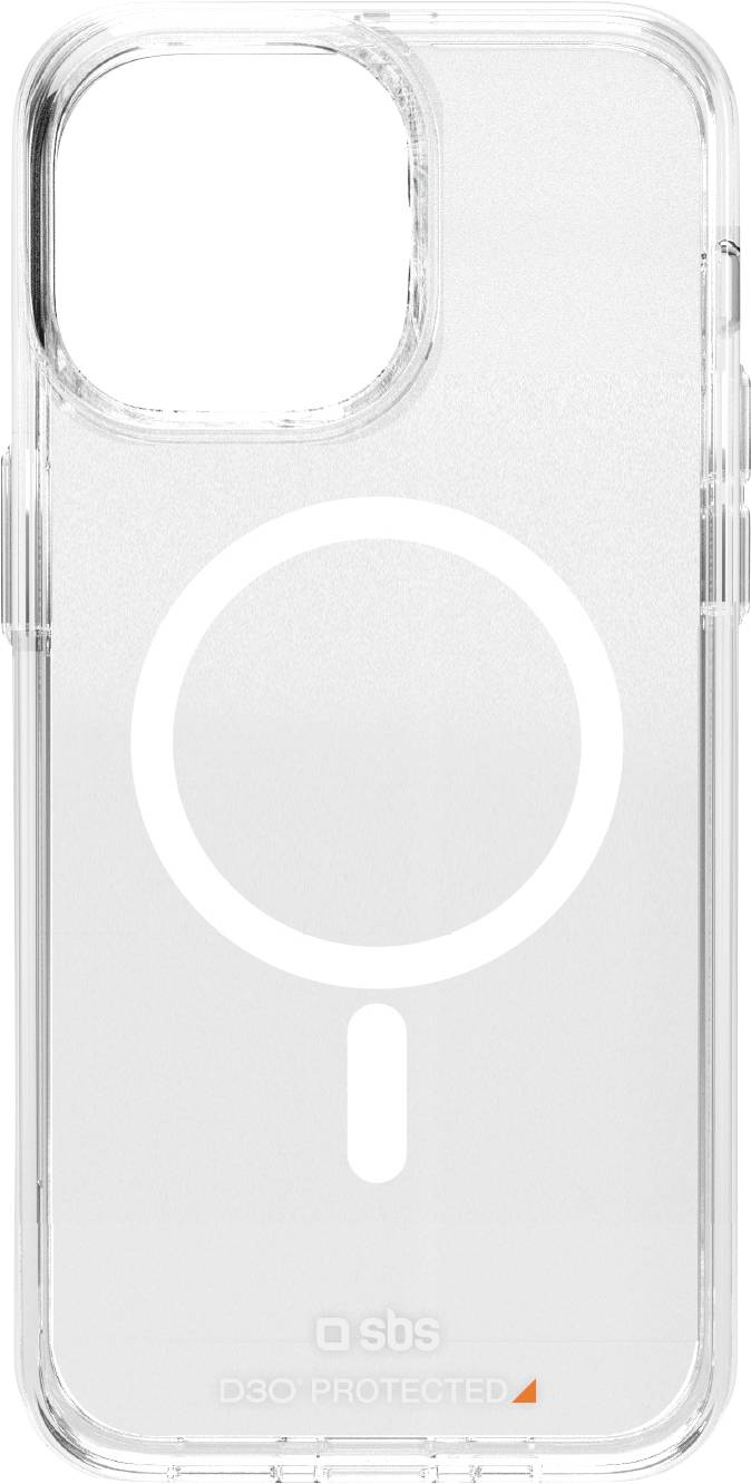 Transparentní kryt na telefon kompatibilní s MagSafe, určený pro iPhone. Obsahuje text "sbs DSO PROTECTED" ve spodní části.