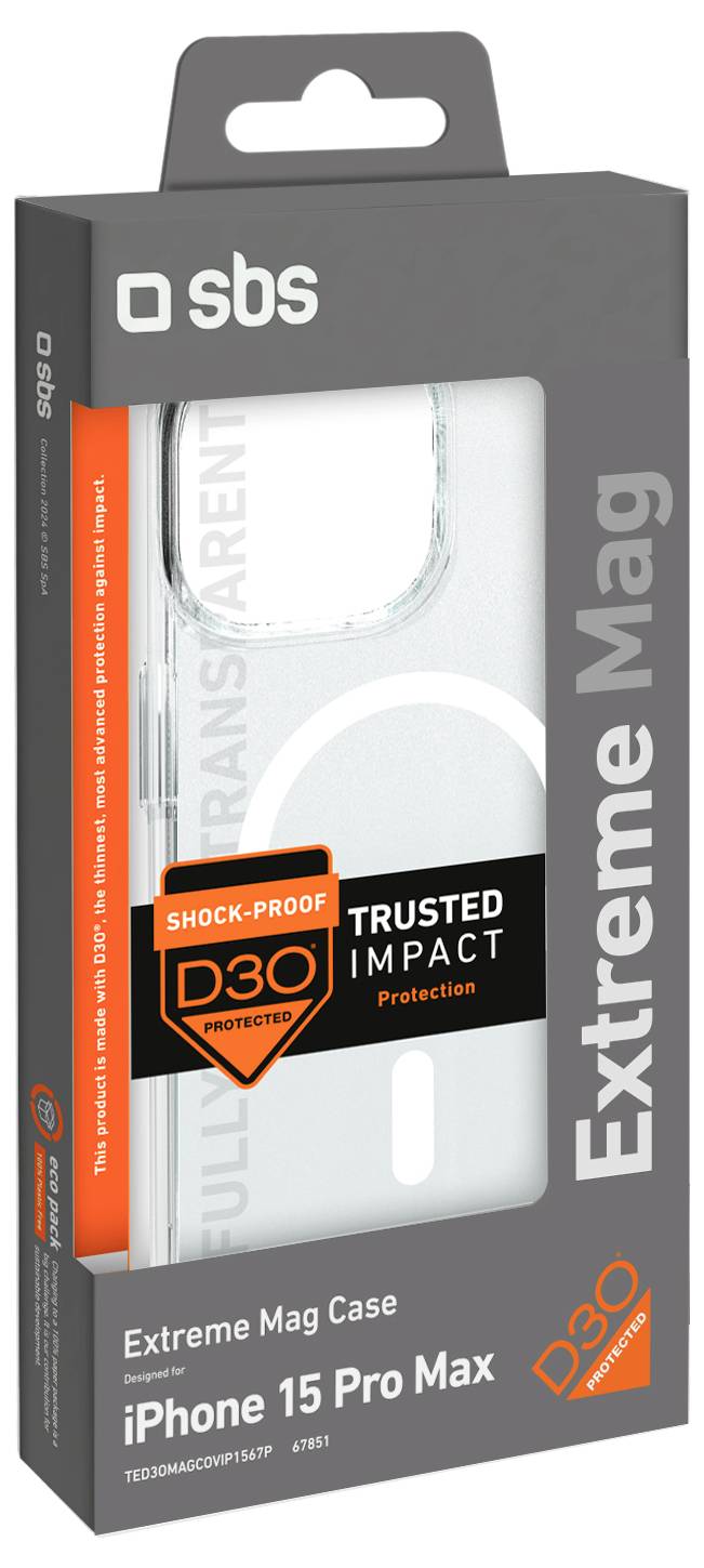 Balíček 'iPhone 15 Pro Max Extreme Mag Case' s vlastnostmi odolným proti šokům a průhledným designem s D3O ochranou pro důvěryhodnou odolnost proti nárazům.
