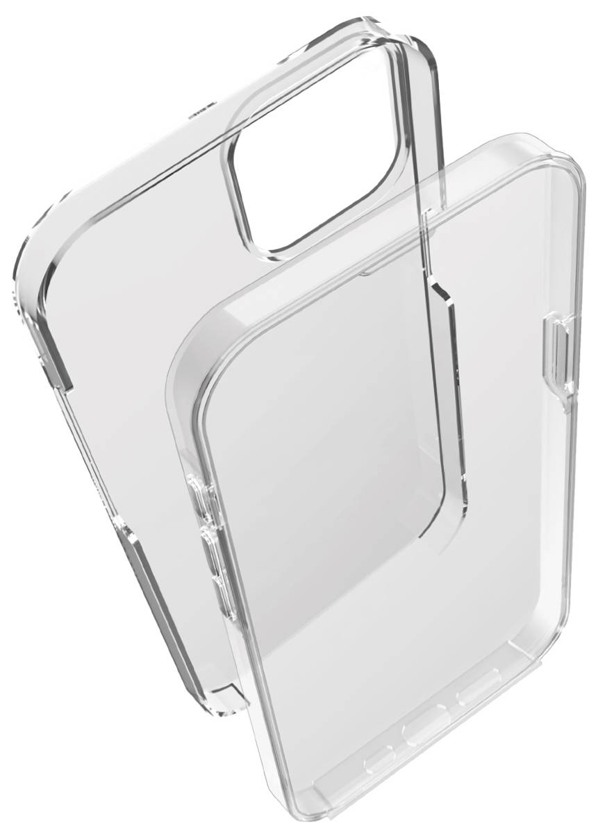 Transparentní pouzdro na smartphone se elegantním designem a ochranným okrajem pro lepší úchop a odolnost. Výřezy pro fotoaparát a tlačítka jsou jasně viditelné.