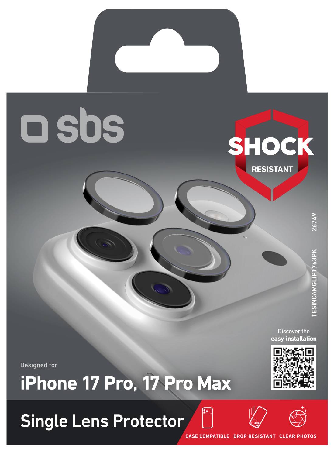 Ochranné sklo odolné vůči nárazům pro iPhone 17 Pro a 17 Pro Max. Obsahuje kompatibilitu s pouzdry, odolnost proti pádu a čisté fotografie.