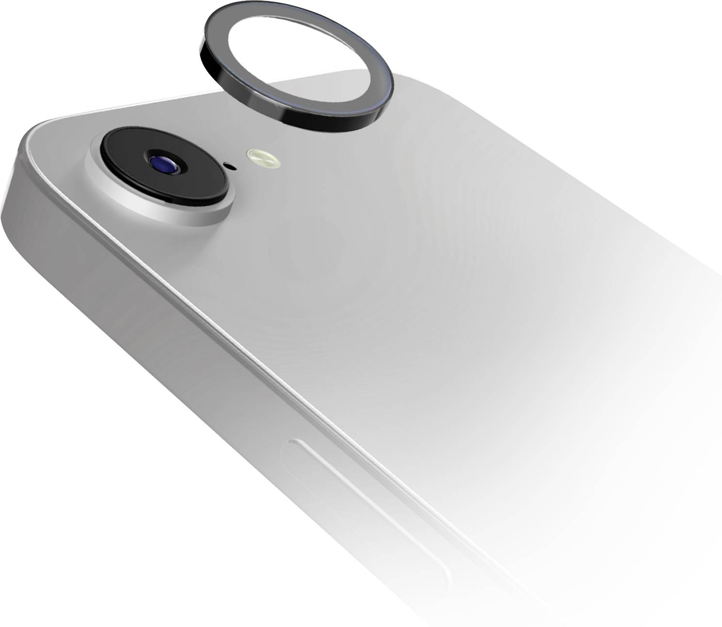 'Detailní záběr fotoaparátu smartphonu s kruhovou čočkou vznášející se nad ním, zdůrazňující sestavu objektivu a elegantní design telefonu.'