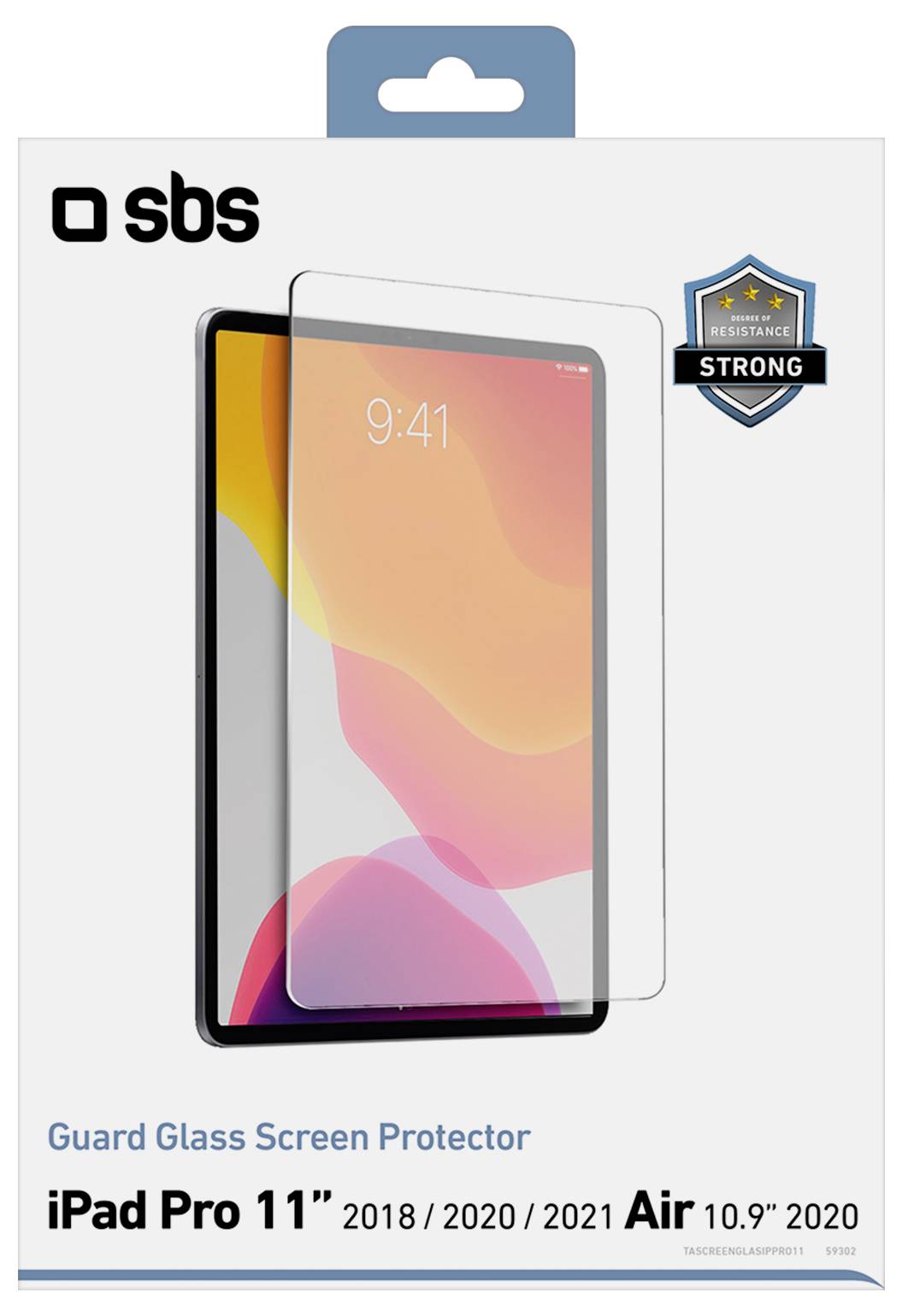 „Guard Glass Screen Protector pro iPad Pro 11" a "Air 10.9" zobrazeny na obalu. Na pravém horním rohu je viditelný odznak „Resistance Strong".