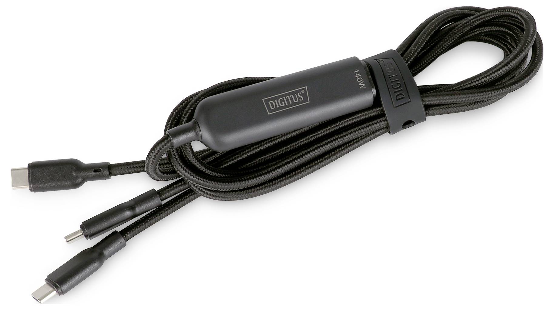 Modrý síťový přepínač s osmi porty Ethernet, čtyři jsou připojeny kabely, obsahuje popisy "Digitus", "Slim Design" a "CAT 6a 10 Gbit/s".