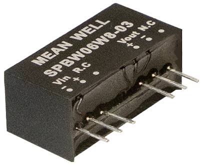 Černá obdélníková elektronická komponenta s označením 'MEAN WELL SPBW06W8.03' a konektorovými vstupy na jedné straně.