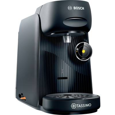 Kávovar 'Bosch Tassimo' s kompaktním, moderním designem, vybavený jedním výtokovým spotem pro přípravu kávy a ovládacím tlačítkem.