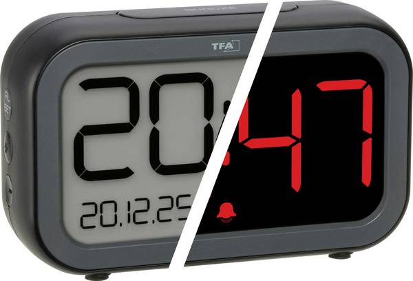 TFA Dostmann  60.2048.01  Quartz  budík  černá, antracitově černá  časů buzení 1    negativní displej