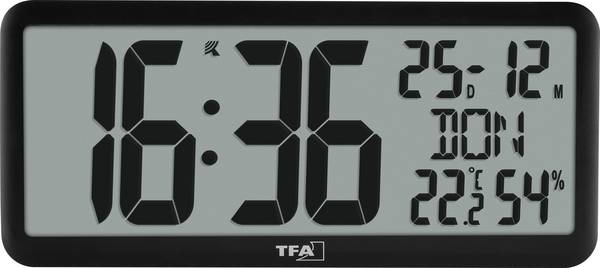TFA Dostmann 60.4525.01 DCF nástěnné hodiny 356 mm x 161 mm x 27 mm, černá, velký displej