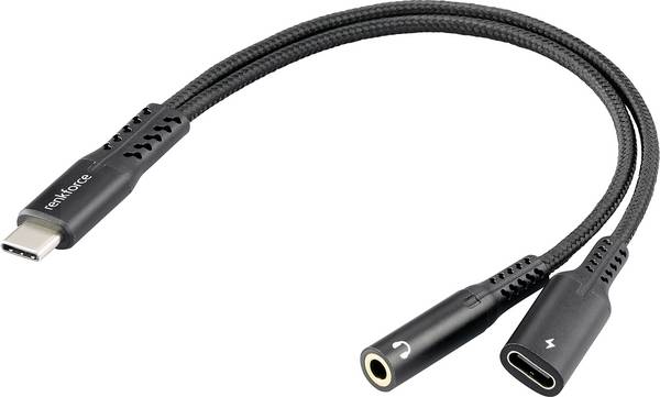 Renkforce USB-C®, audio kabelový adaptér [1x USB-C® zástrčka - 1x USB-C® zásuvka (nabíjení), jack zásuvka 3,5 mm]  15 cm flexibilní provedení