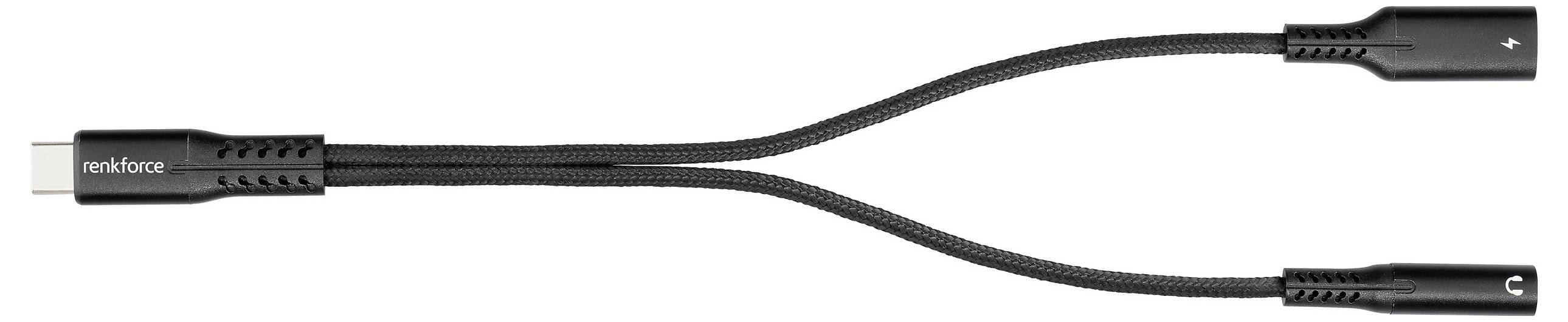 Renkforce USB-C®, audio kabelový adaptér [1x USB-C® zástrčka - 1x USB-C® zásuvka (nabíjení), jack zásuvka 3,5 mm] 15 cm -1
