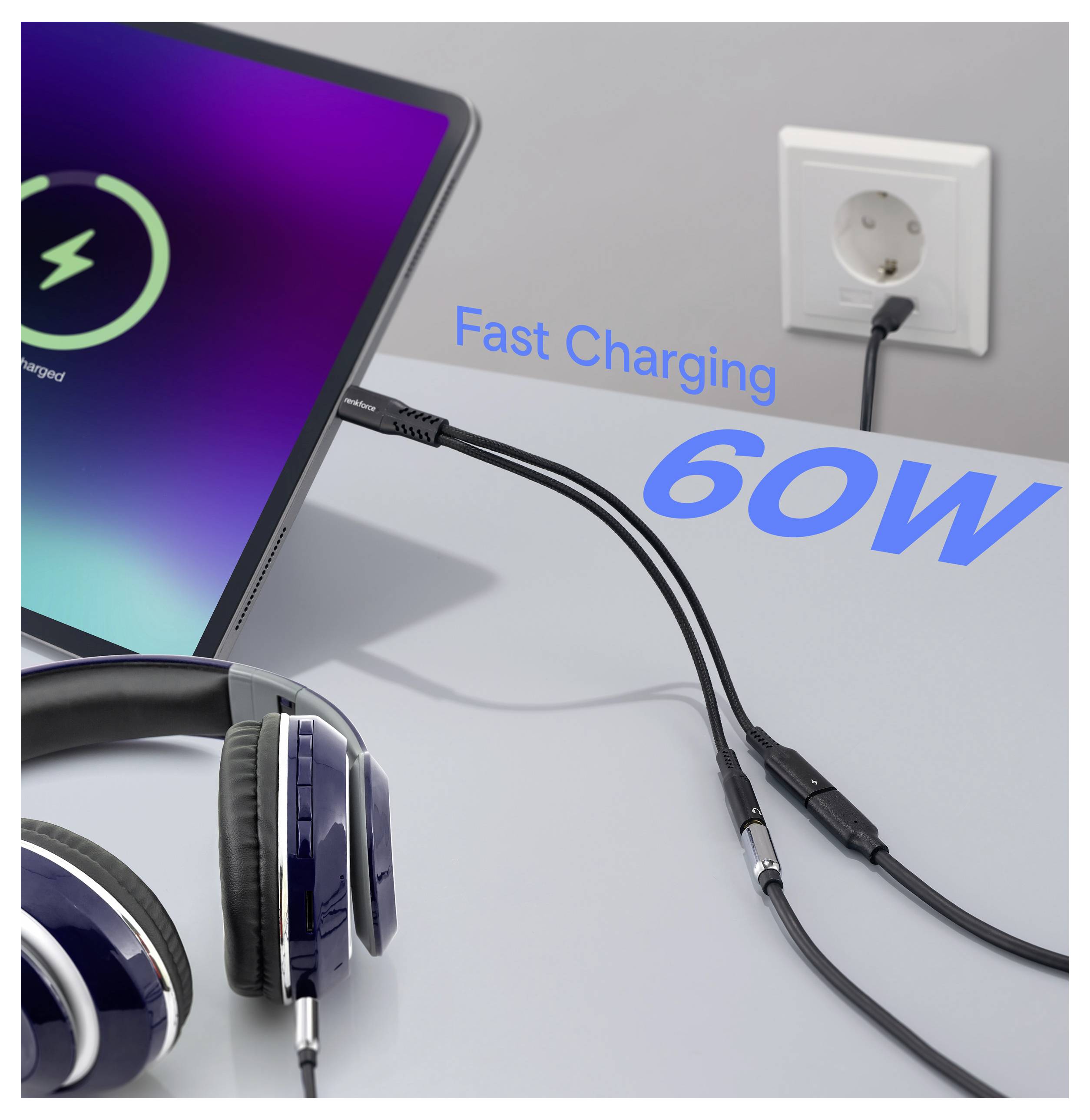 Renkforce USB-C®, audio kabelový adaptér [1x USB-C® zástrčka - 1x USB-C® zásuvka (nabíjení), jack zásuvka 3,5 mm] 15 cm -3