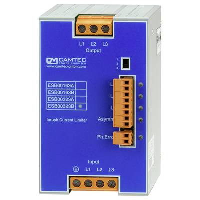 Modrý vstupní omezovač proudu značky Camtec s vstupními a výstupními svorkami označenými L1, L2, L3, používaný v elektrických obvodech.