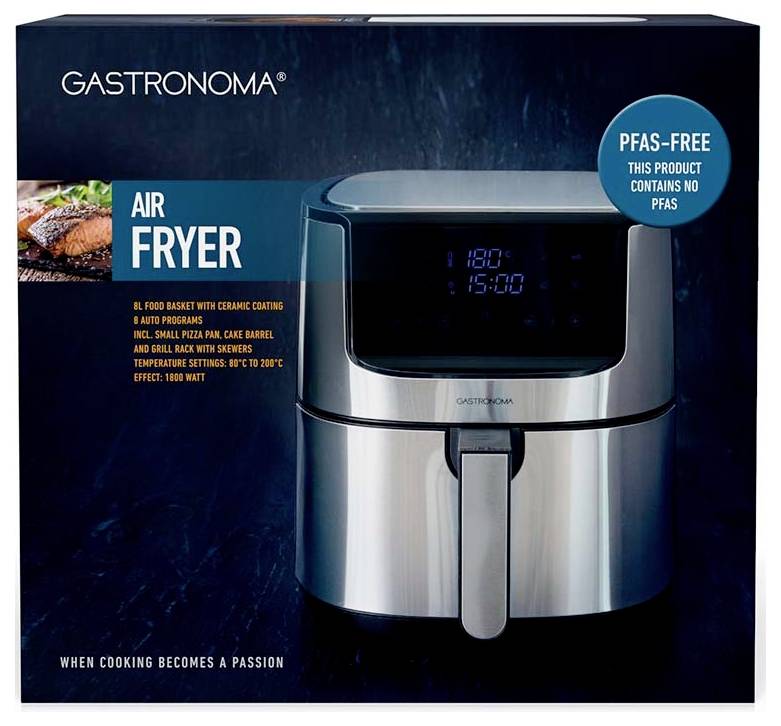 Fritéza Gastronoma s horkovzdušnou technologií<br><br>Vlastnosti:<br>- Digitální displej pro snadné ovládání<br>- Nastavitelná teplota 50-200°C<br>- Keramický nepřilnavý povrch<br>- Bez obsahu PFAS látek<br>- Zdravé vaření s minimem oleje<br>- Snadné čištění