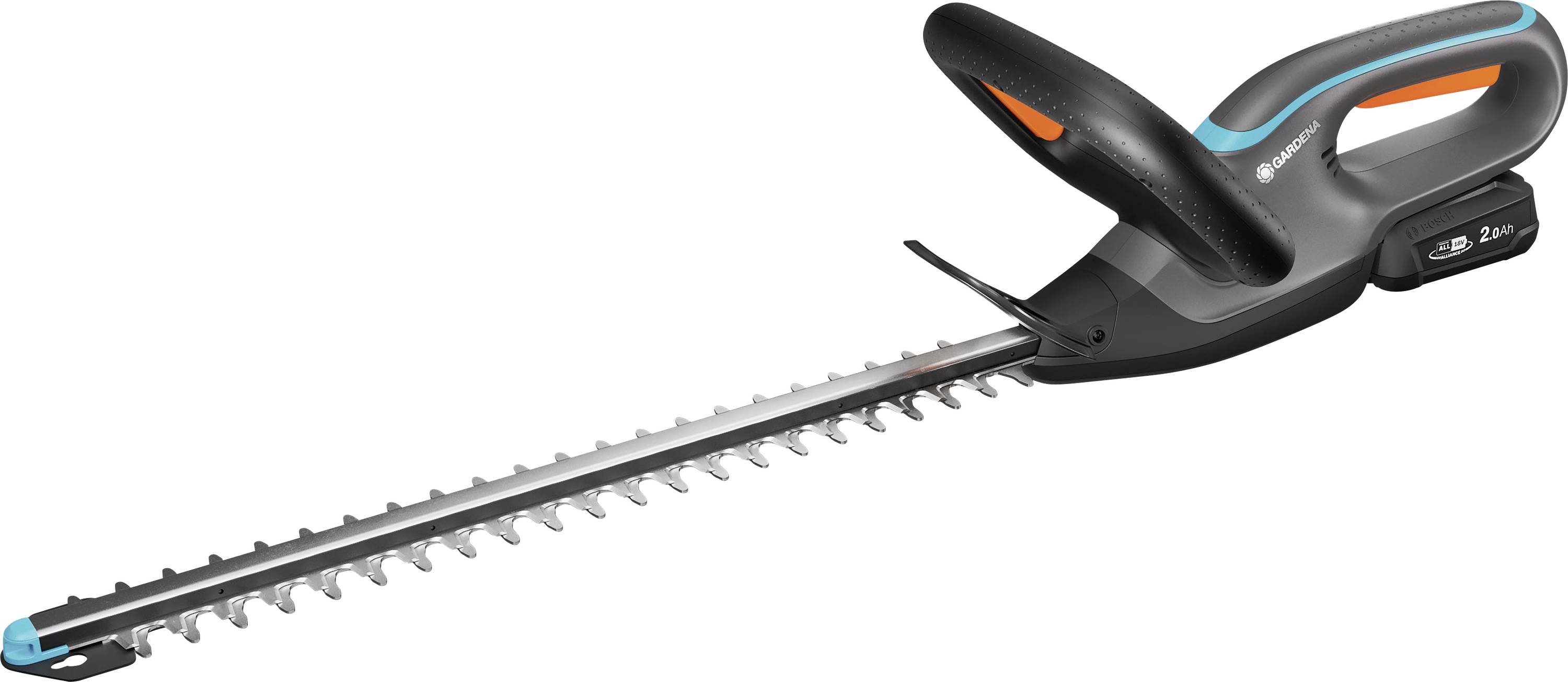 Bezdrátový elektrický plotostřih s dlouhou čepelí a ergonomickou rukojetí, navržený pro efektivní stříhání a snadné používání.