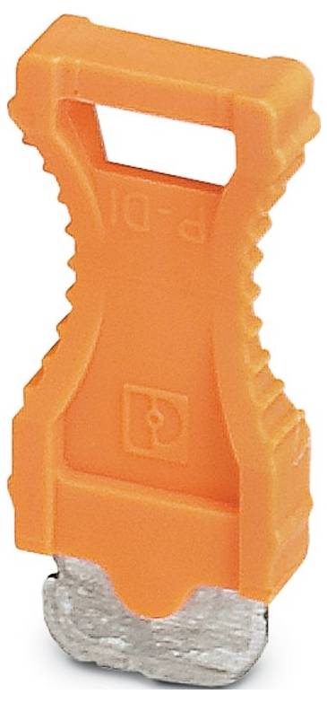 Oranžová elektrická pojistka se dvěma kolíky, s horní rukojetí, vhodná pro automobilový průmysl.