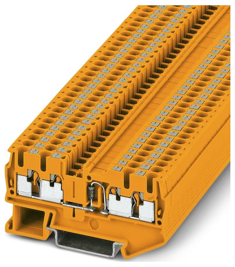 Oranžová svorkovnice s více Body připojení pro vedení v elektrických instalacích.