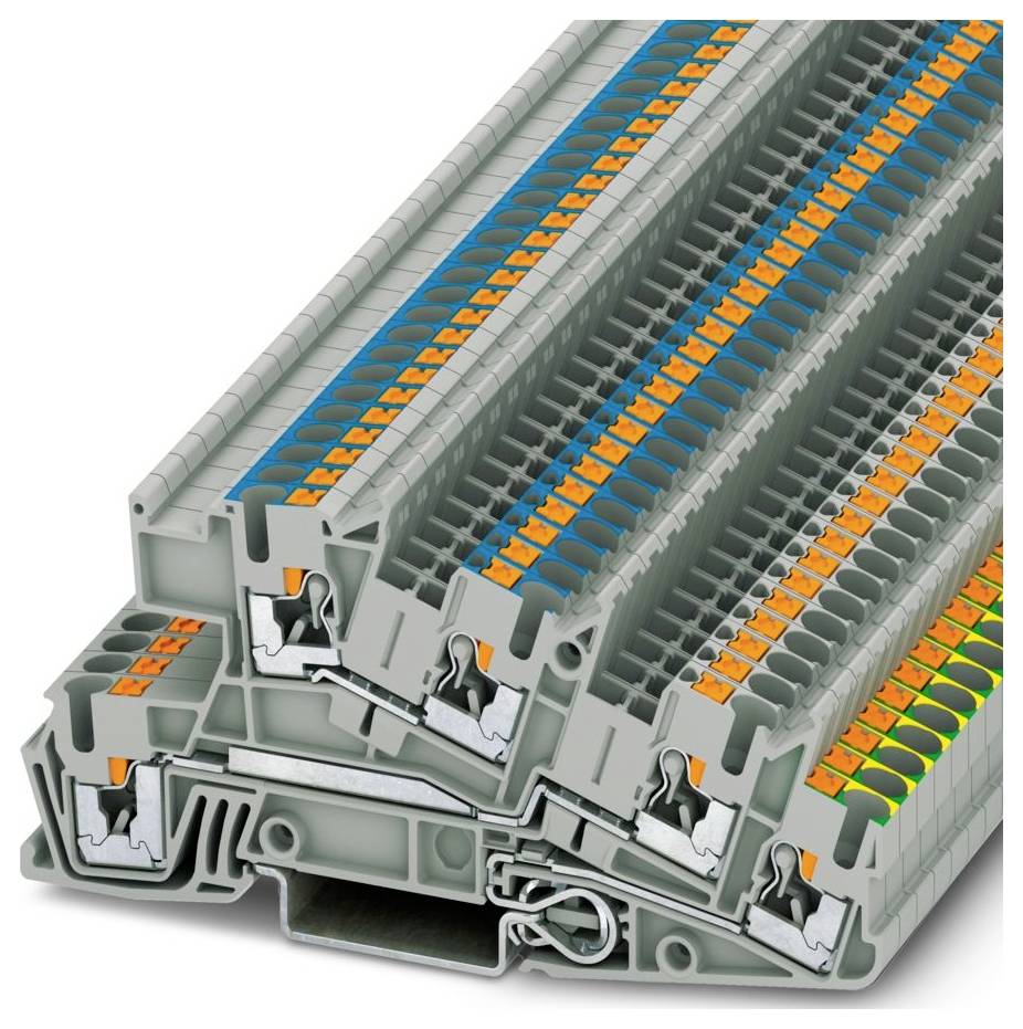 Svorkovnice skládané ve svislé poloze ilustrující připojení vedení a víceúrovňový design pro efektivní elektrickou distribuci a organizaci.