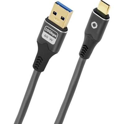 'Oboustranný USB Type-C na USB-A kabel s přenosem dat 10Gbps, napájecím výkonem 60W. Černý, odolný design pro rychlé nabíjení a připojení.'