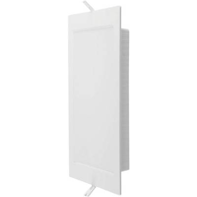 Bílý obdélníkový kryt ventilační mřížky s vodorovnými lamelami, zachycený z úhlového pohledu, zobrazující jeho hloubku a dva připevňovací úchyty.