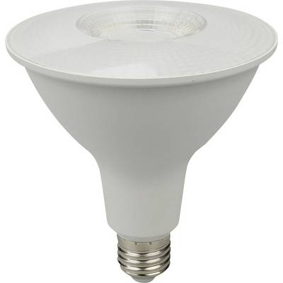 Bílá LED žárovka se standardní závitovou paticí a širokým horním dílem vhodná pro energeticky úsporná osvětlovací řešení.