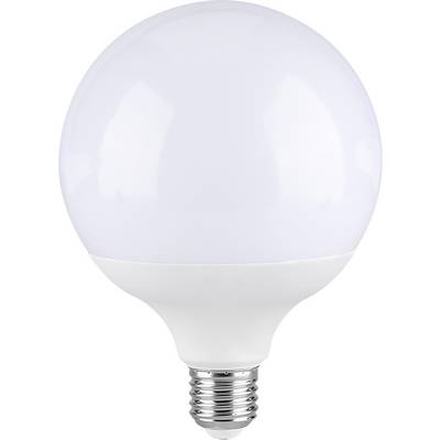 Bílá LED žárovka s kulatým, globusovým designem a standardní šroubovou paticí. Vhodná pro moderní osvětlovací tělesa.