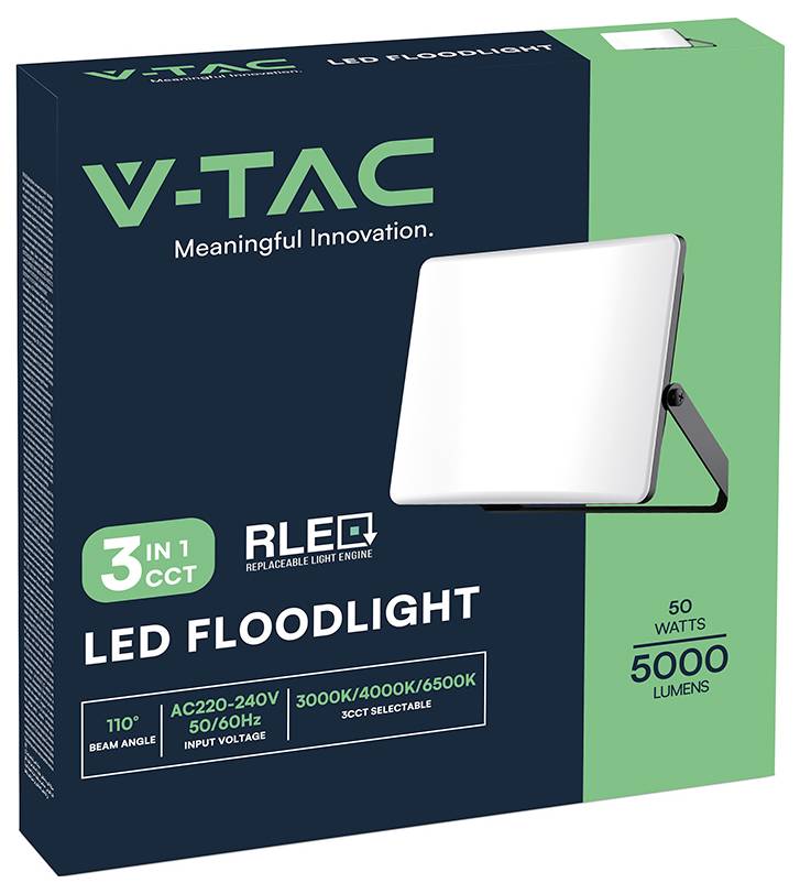 V-TAC LED Reflektor 3 v 1 CCT, 50 W, 5000 lumenů, nastavitelná teplota chromatičnosti