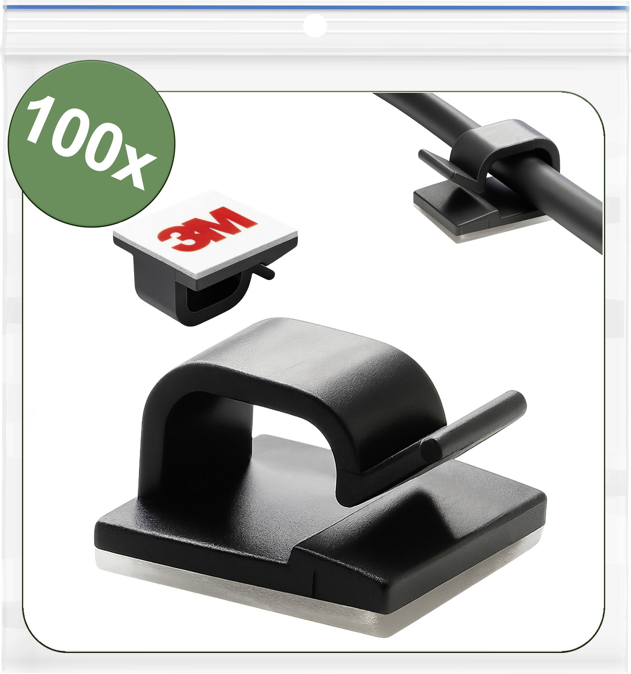 100x kabelové svorky s lepicími podložkami jsou zobrazeny při upevňování kabelů.
