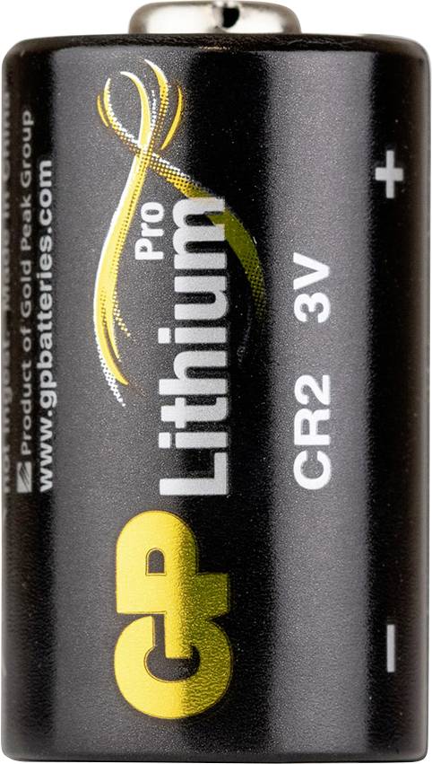 Černá baterie GP Lithium Pro CR2 3V se žlutým logem.