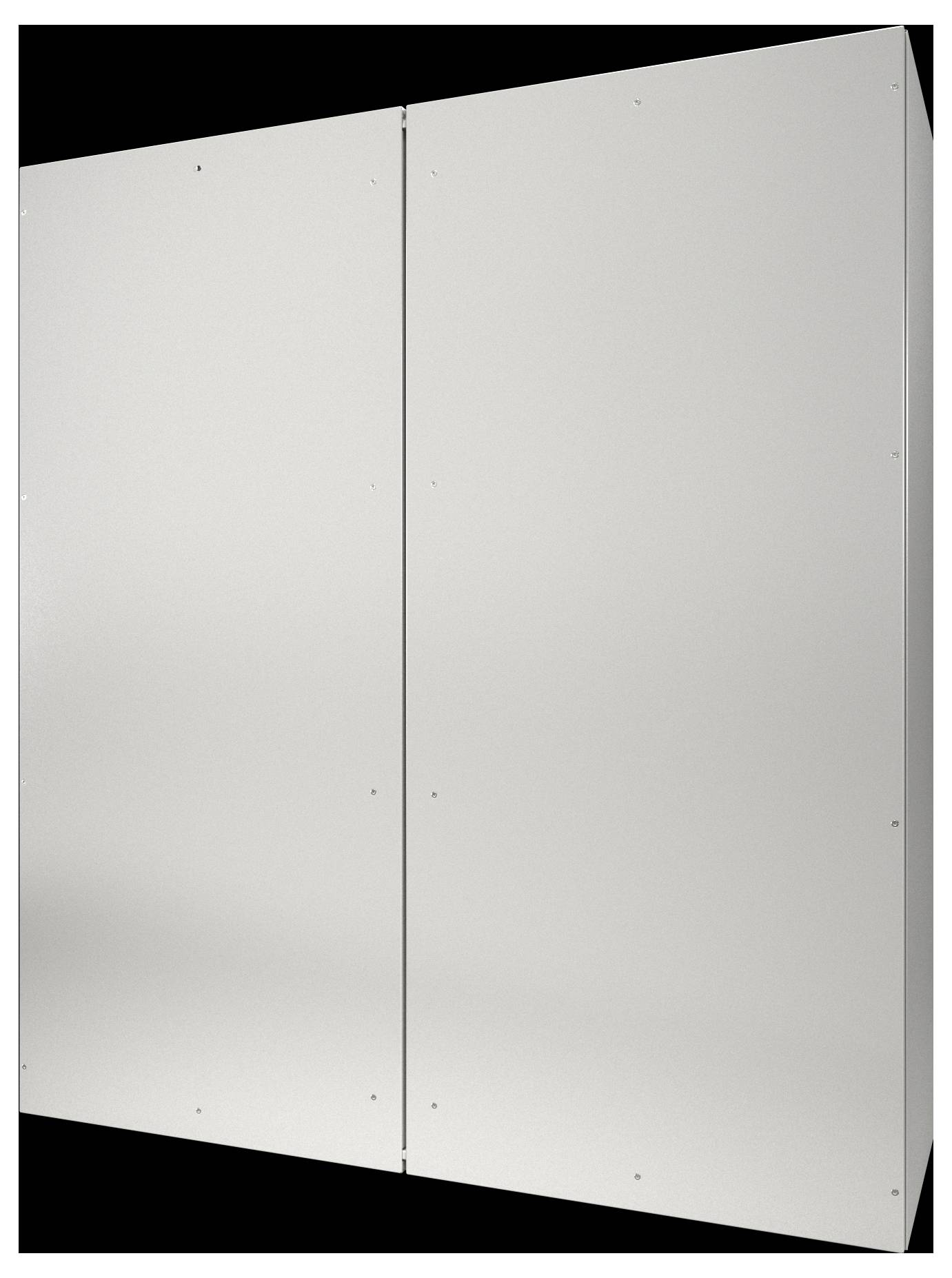 Velký, reflexní obdélníkový kovový plech s hladkým, lesklým povrchem umístěný svisle proti černému pozadí.