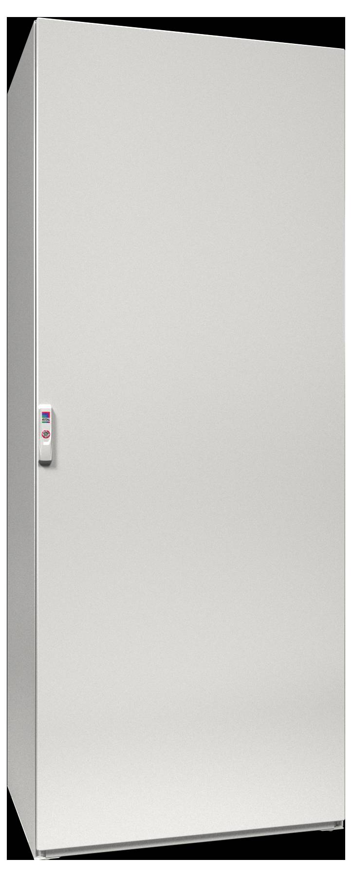 Vysoké, uzavřené, úplně bílé dveře s malou klikou na levé straně. Dveře jsou elegantní a bez viditelného designu nebo vzorů.