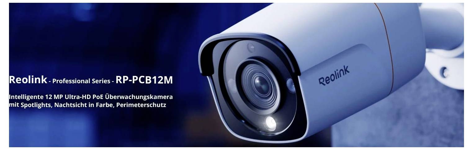 Profesionální monitorovací kamera Reolink, model RP-PCB12M, 12 MP UltraHD, se světlometem, nočním viděním, perimetrickým zabezpečením.