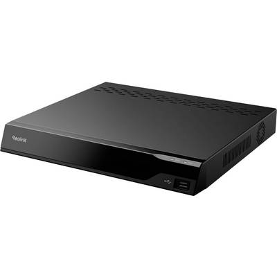 Elegantní černý síťový videorekordér (NVR) s USB portem a větracími mřížkami, určený pro videodohled a bezpečnostní systémy.