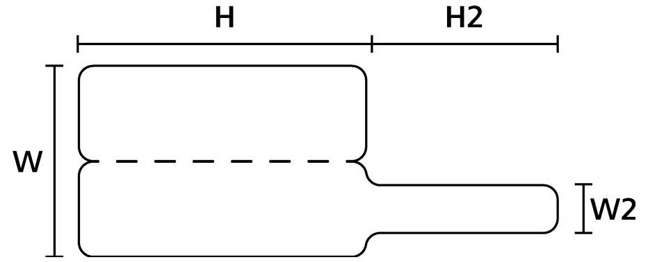 Technický diagram potrubní armatury s rozměry: šířka (W), celková výška (H), prodloužená výška (H2) a šířka rukojeti (W2).