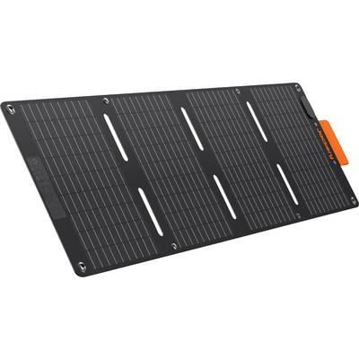 Skládací solární panel se čtyřmi sekcemi, který je vybaven tenkými fotovoltaickými články a je navržen pro přenosnou výrobu energie na cestách.