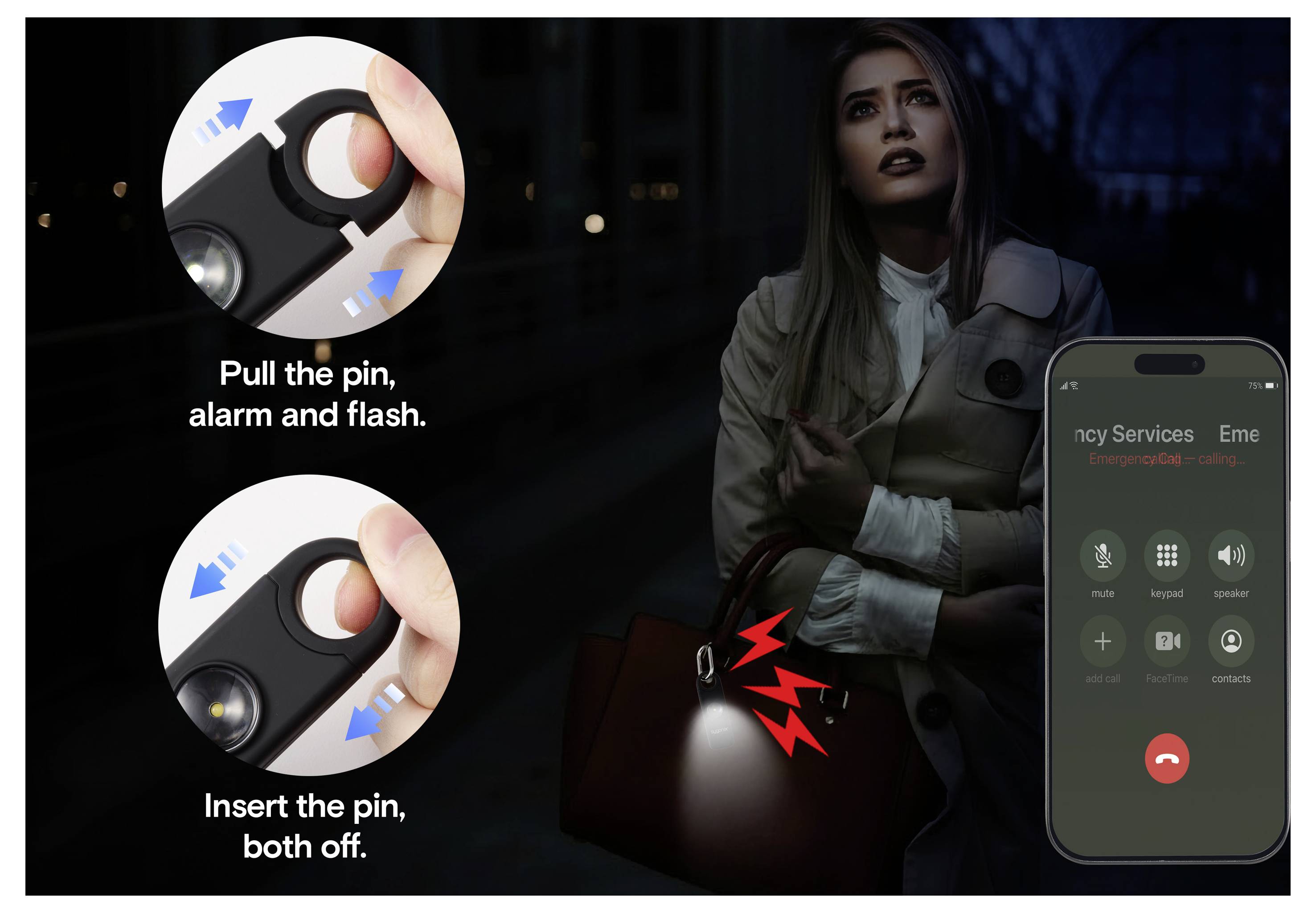Sygonix kapesní alarm černá s LED 130 dB SY-7187884-4