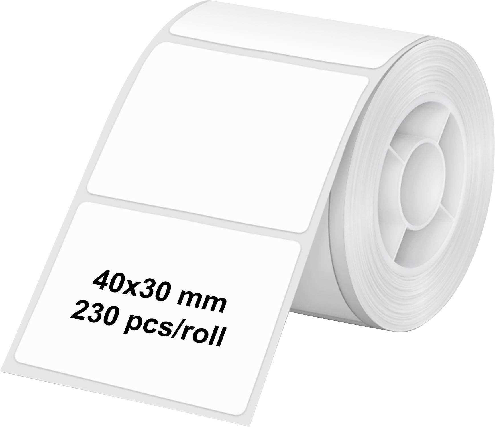 Role prázdných bílých štítků, každý štítek o rozměrech 40x30 mm. Role obsahuje 230 štítků.