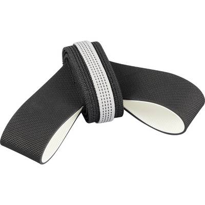 Černobílá odporová páska, srolovaná a zkřížená, která ukazuje její strukturovaný povrch a elastickou sílu pro fitness cvičení.