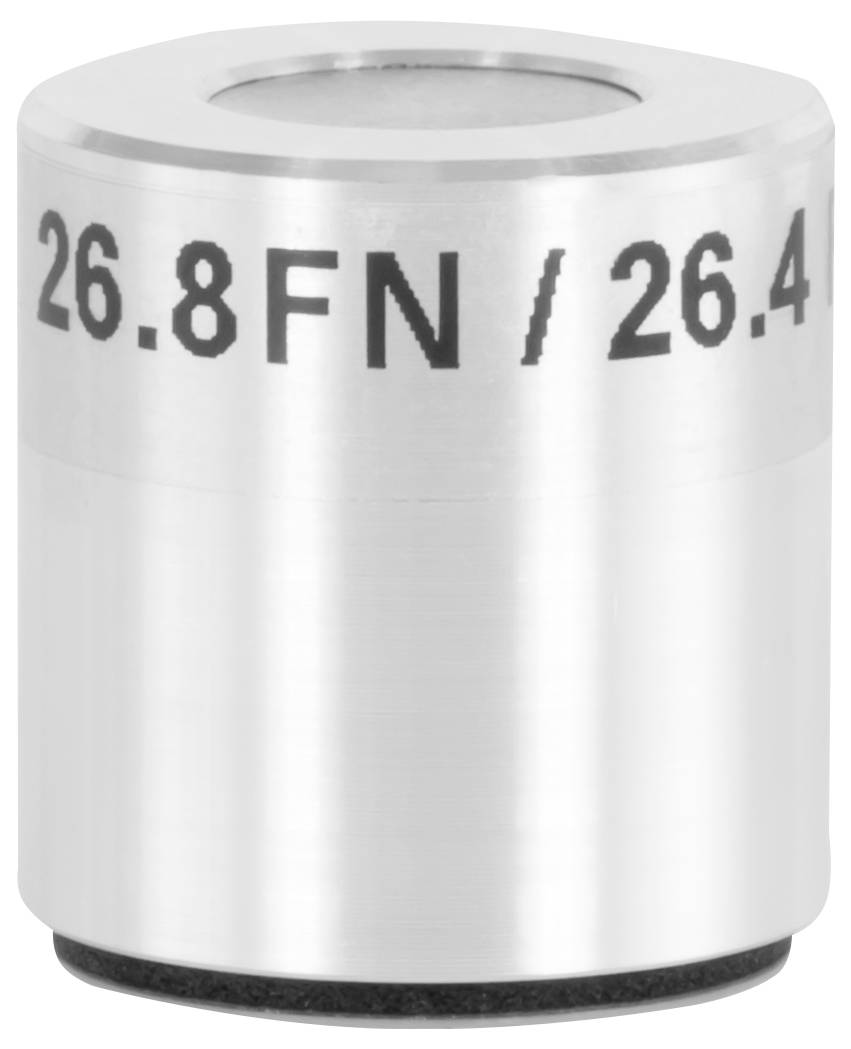 Detailní snímek stříbrné válcové kovové součásti označené '26.8 FN / 26.4', pravděpodobně přesného nástroje nebo komponenty.