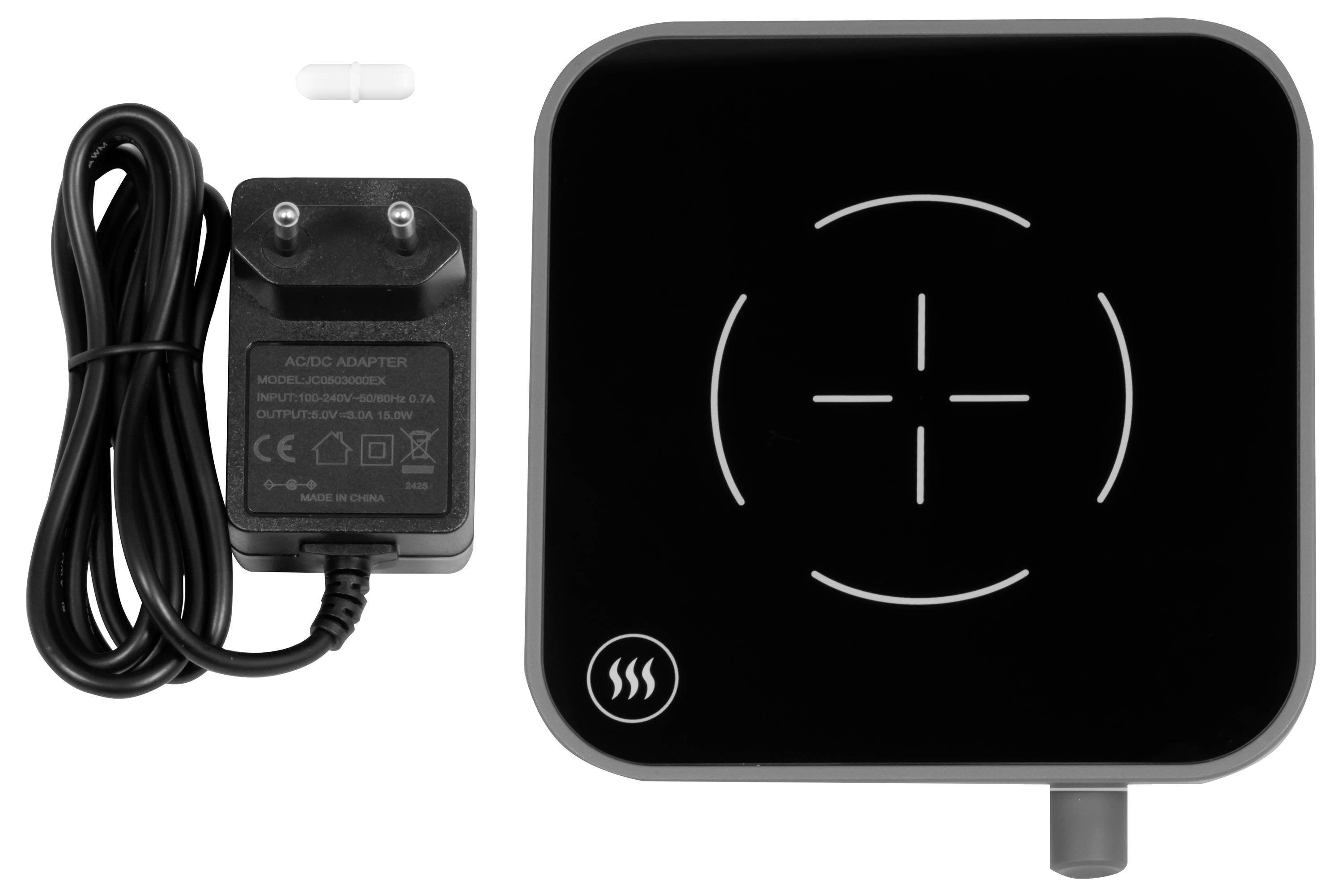 Čtvercový černý elektrický vyhřívací polštář s adaptérem a kabelem