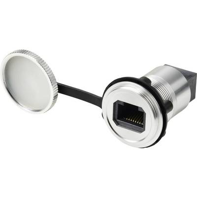 Kovový síťový port RJ45 s ochranným krytem, navržený pro bezpečné a spolehlivé Ethernetové připojení v různých zařízeních.