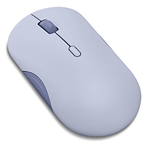 Bezdrátová počítačová myš se štíhlým designem, vybavená dvěma tlačítky a kolečkem pro posun, vhodná pro ergonomické použití.