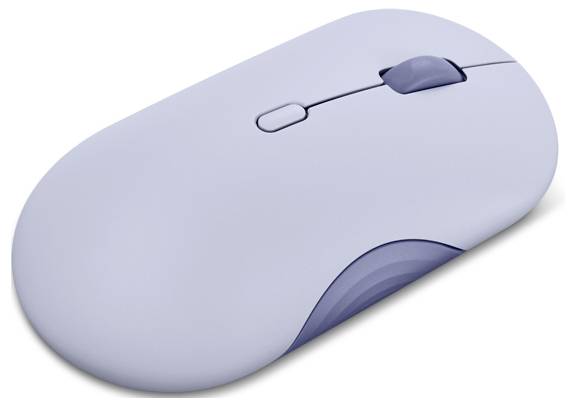 Elegantní bílá počítačová myš se dvěma tlačítky a kolečkem pro posouvání, navržená pro minimalistickou estetiku a ergonomické použití.
