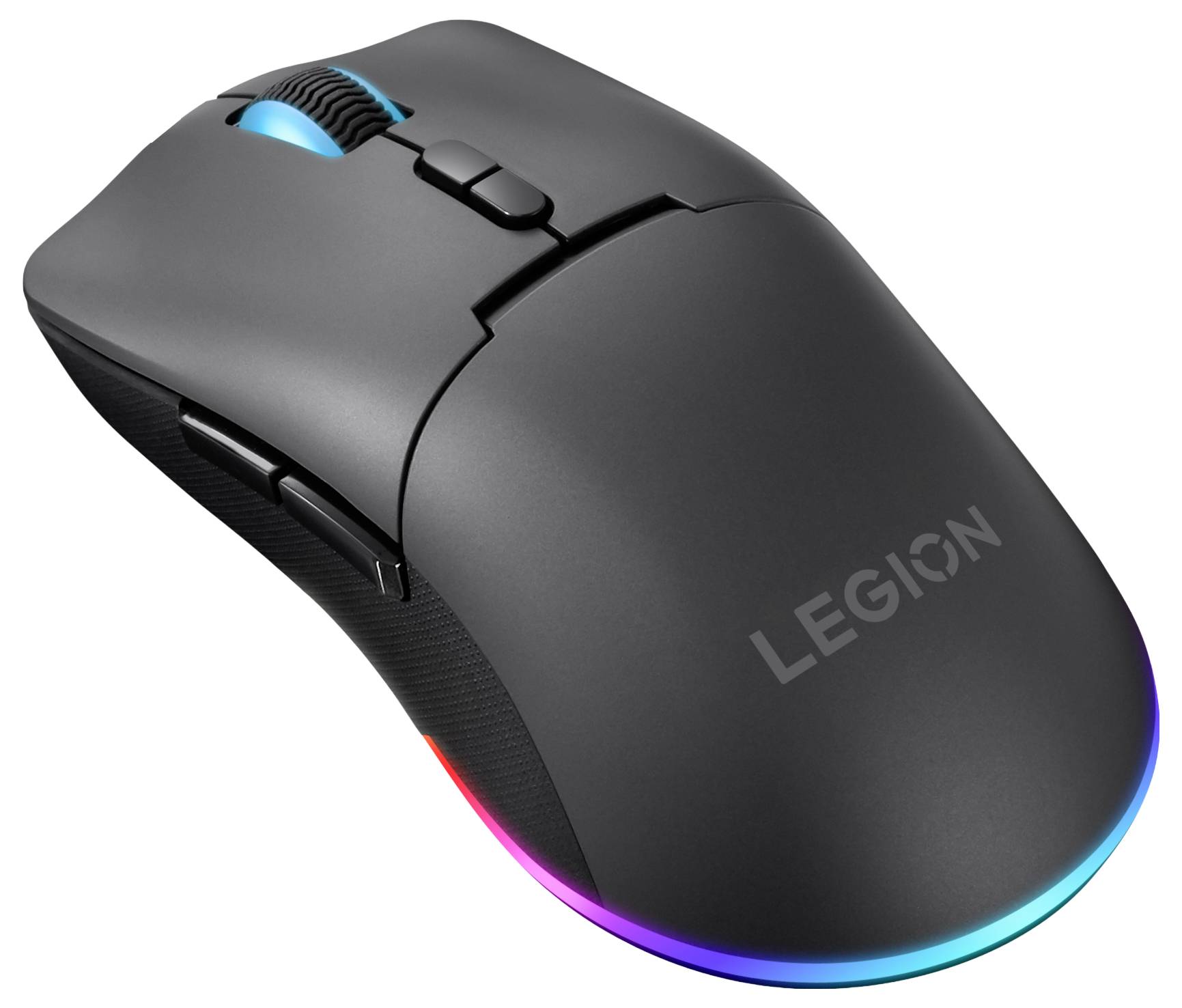 Elegantní černá herní myš s akcentní RGB podsvícením a brandingem 'Legion' na povrchu.