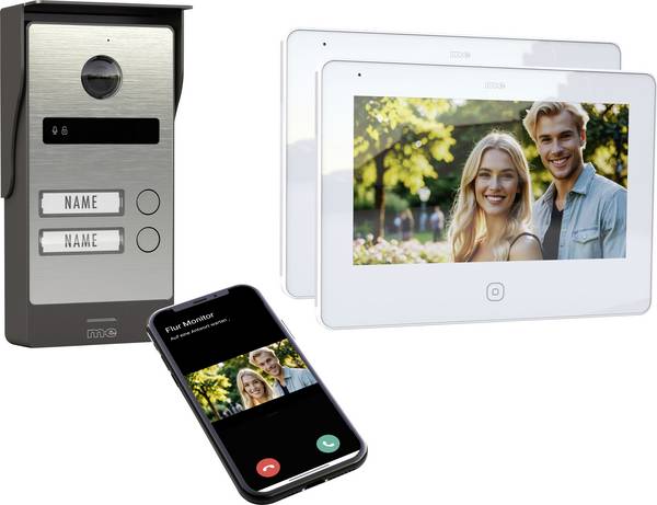 m-e modern-electronics ALL-V20S-M7W-IPS Wi-Fi, dvoulinkový domovní video telefon nerezová ocel, bílá, 41501
