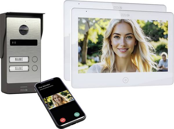 m-e modern-electronics ALL-V20S-M10W-IPS dvoulinkový domovní video telefon 2vodičový převodník, nerezová ocel kartáčovaná, bílá, 41513