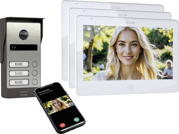 m-e modern-electronics ALL-V30S-M10W-IPS dvoulinkový domovní video telefon 2vodičový převodník, nerezová ocel, bílá, 41514
