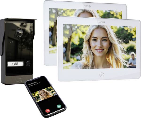 m-e modern-electronics ALL-V10B-2M10W-IPS dvoulinkový, Wi-Fi domovní video telefon kompletní sada, 41533